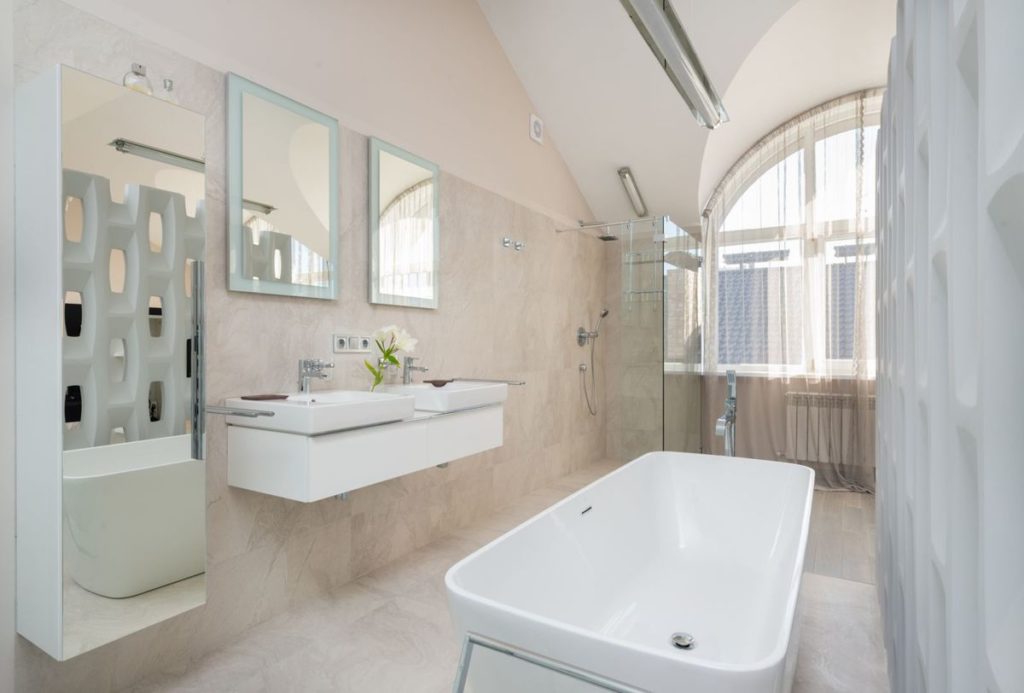 Bright bathroom with a freestanding bathtub